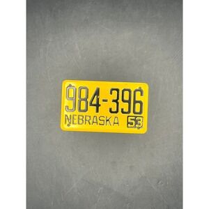 Vtg Wheaties 1953 Nebraska Bicycle License Plate‎ Yellow Black Collectible 5"x2"